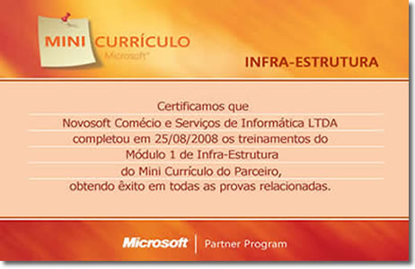 Certificado Microsoft Partner Infra-Estrutura